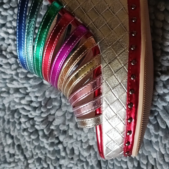 Multicolor metallic rainbow Strappy Sandal Platform Wedge Heels Women's 7.5 - Picture 5 of 9